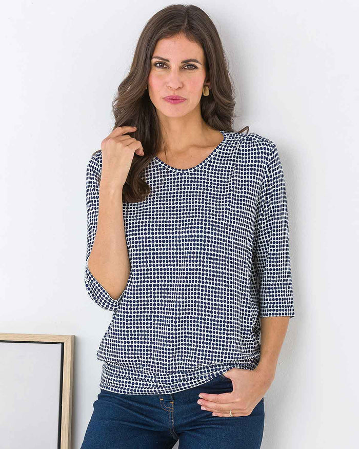 Valentina  Patterned Viscose 3/4 sleeved Blouson Top - Image 1 - The Classic Boutique