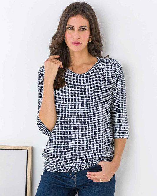 Valentina  Patterned Viscose 3/4 sleeved Blouson Top - Image 1 - The Classic Boutique