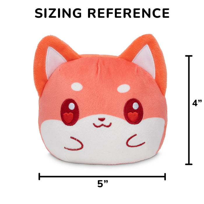 Valentine Present Shiba 4" Reversible Plushie with a sizing reference of 4 inches in height