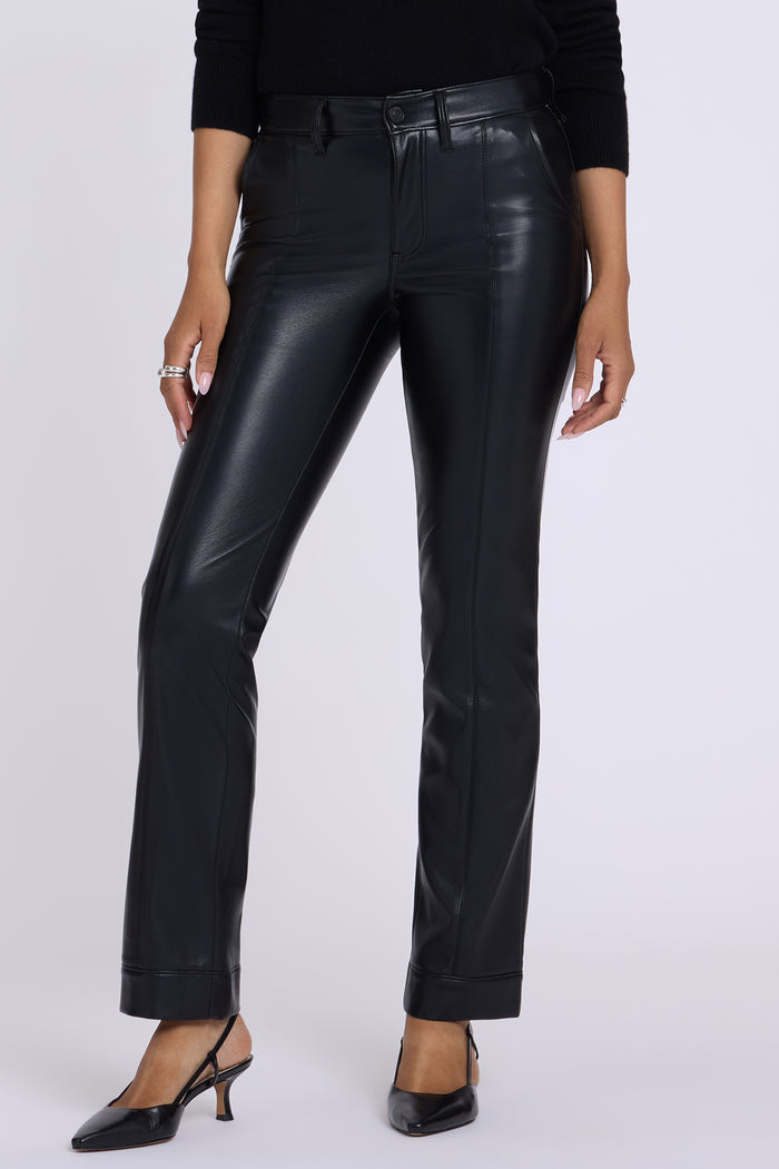 Vegan Leather Marilyn Straight Pants With Band Hems - Black