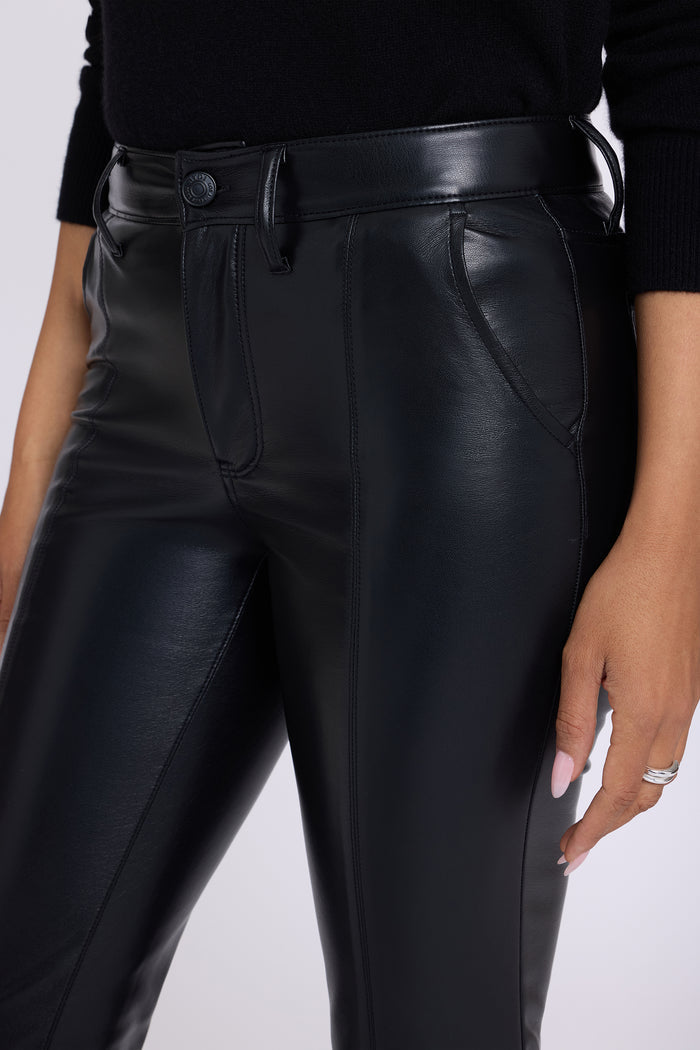 Vegan Leather Marilyn Straight Pants With Band Hems - Black