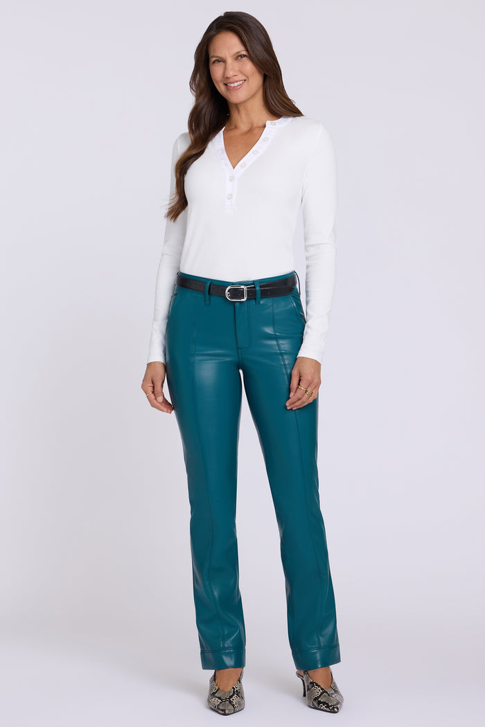 Vegan Leather Marilyn Straight Pants With Band Hems - Deep Forest