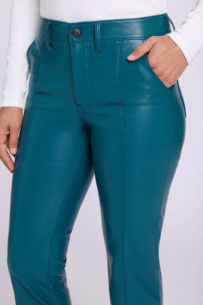 Vegan Leather Marilyn Straight Pants With Band Hems - Deep Forest