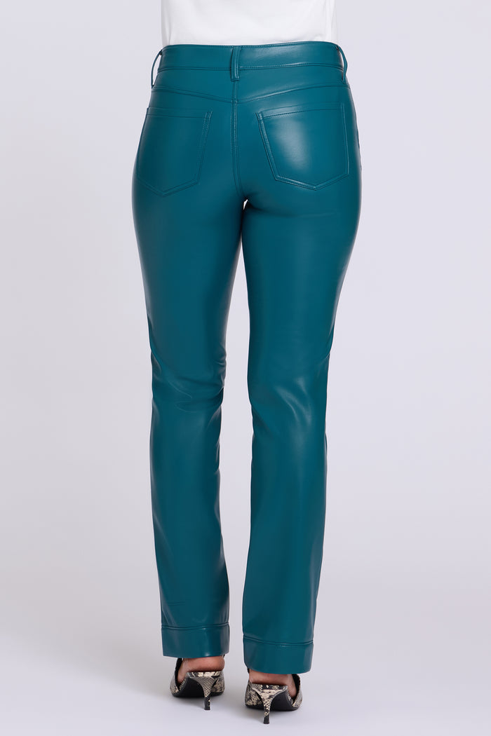 Vegan Leather Marilyn Straight Pants With Band Hems - Deep Forest