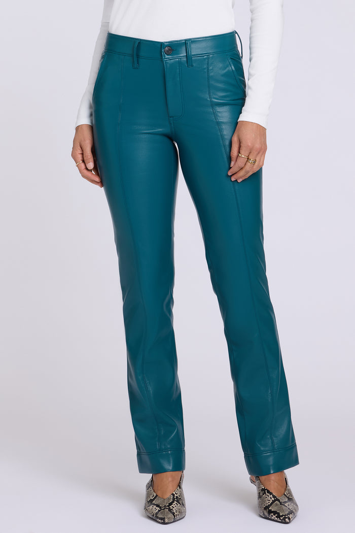 Vegan Leather Marilyn Straight Pants With Band Hems - Deep Forest