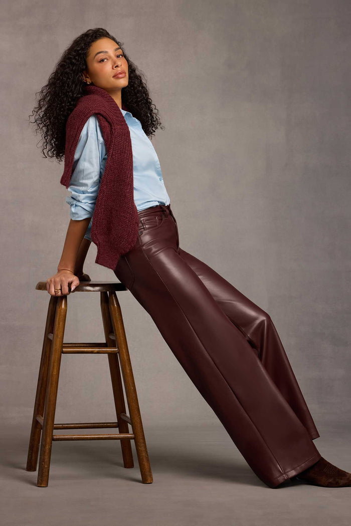 Vegan Stretch Leather Teresa Wide Leg Pants - Bitter Chocolate