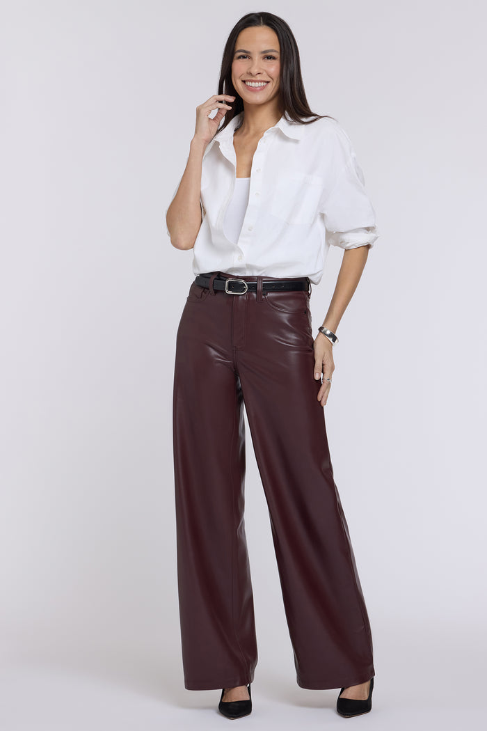 Vegan Stretch Leather Teresa Wide Leg Pants - Bitter Chocolate
