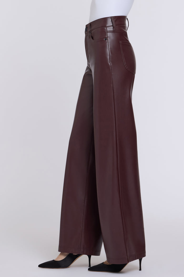 Vegan Stretch Leather Teresa Wide Leg Pants - Bitter Chocolate
