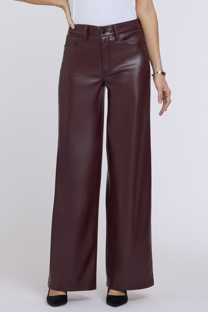 Vegan Stretch Leather Teresa Wide Leg Pants - Bitter Chocolate
