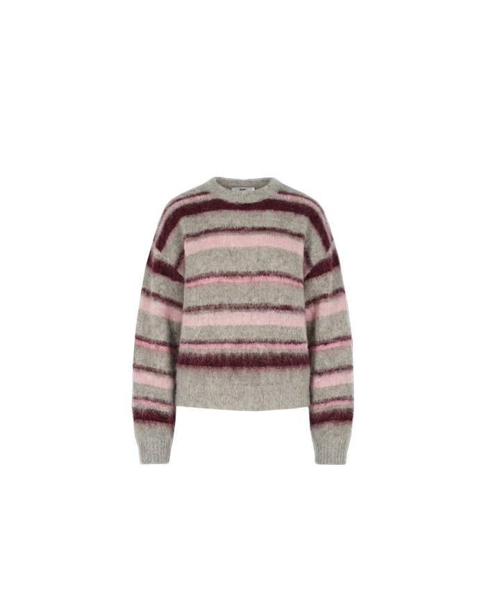 VELMA SWEATER GREY MARLE PINK STRIPE
