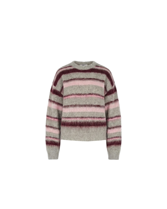 VELMA SWEATER GREY MARLE PINK STRIPE