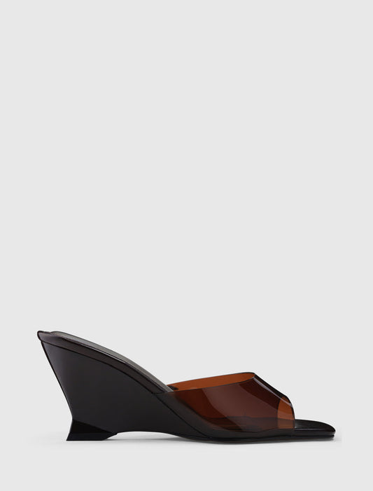 Veronica Vinyl Mule Wedge Heel Chocolate Brown Forever New