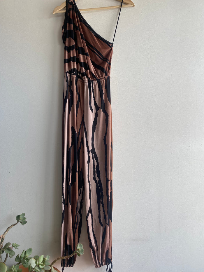 70s off the shoulder animal print romper - La Lovely Vintage