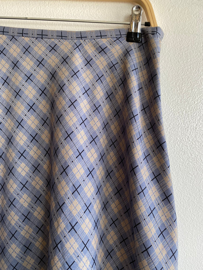 Vintage 90's Norton McNaughton Blue Plaid Midi Skirt - La Lovely Vintage