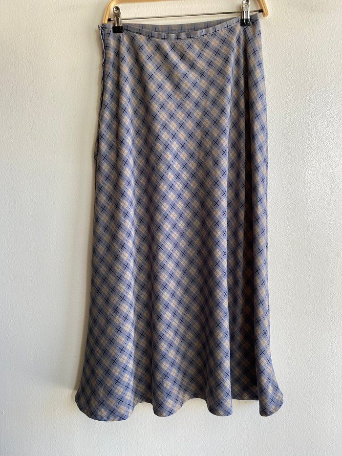 Vintage 90's Norton McNaughton Blue Plaid Midi Skirt - La Lovely Vintage