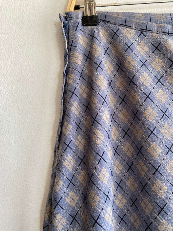 Vintage 90's Norton McNaughton Blue Plaid Midi Skirt - La Lovely Vintage