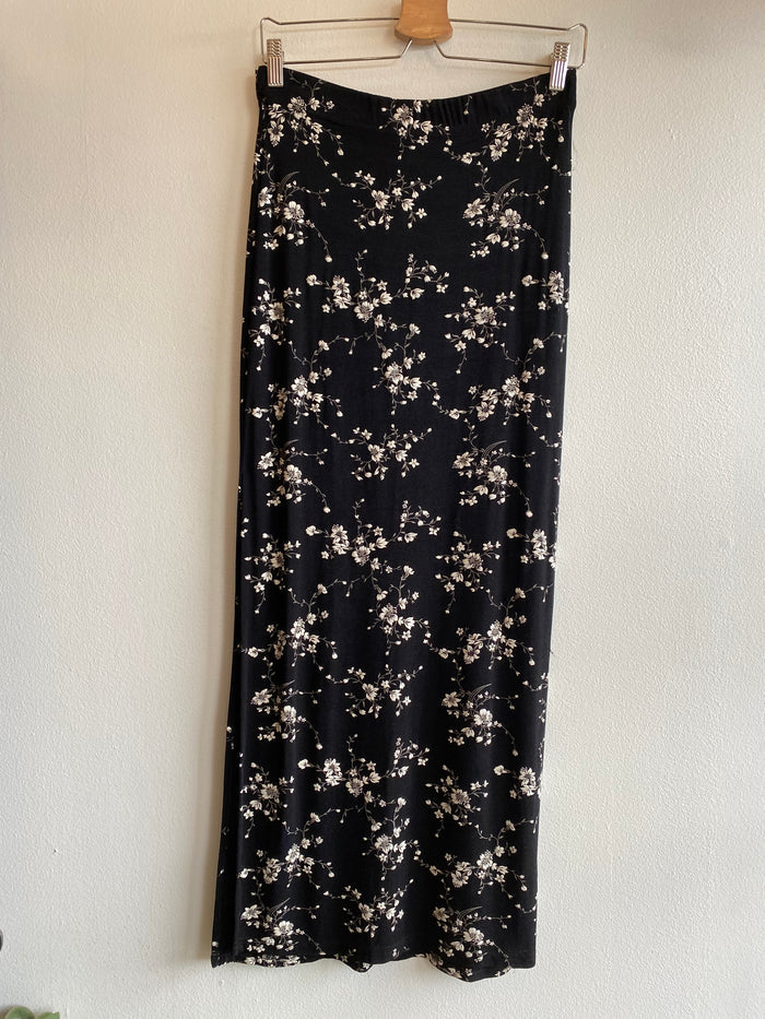 Vintage 90's Sun Fire USA Black & White Floral Maxi Skirt