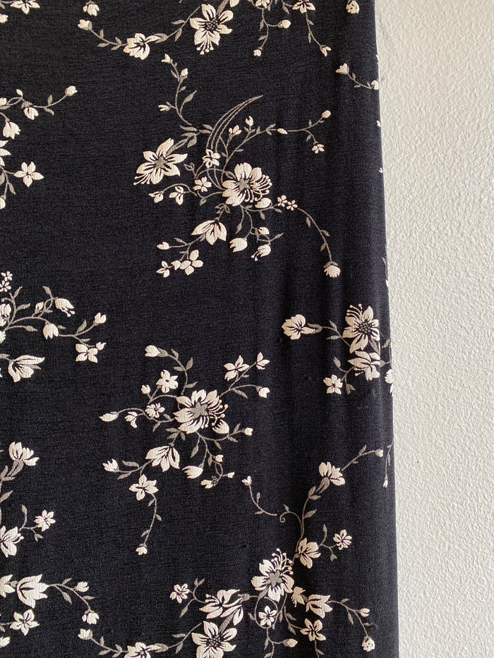 Vintage 90's Sun Fire USA Black & White Floral Maxi Skirt