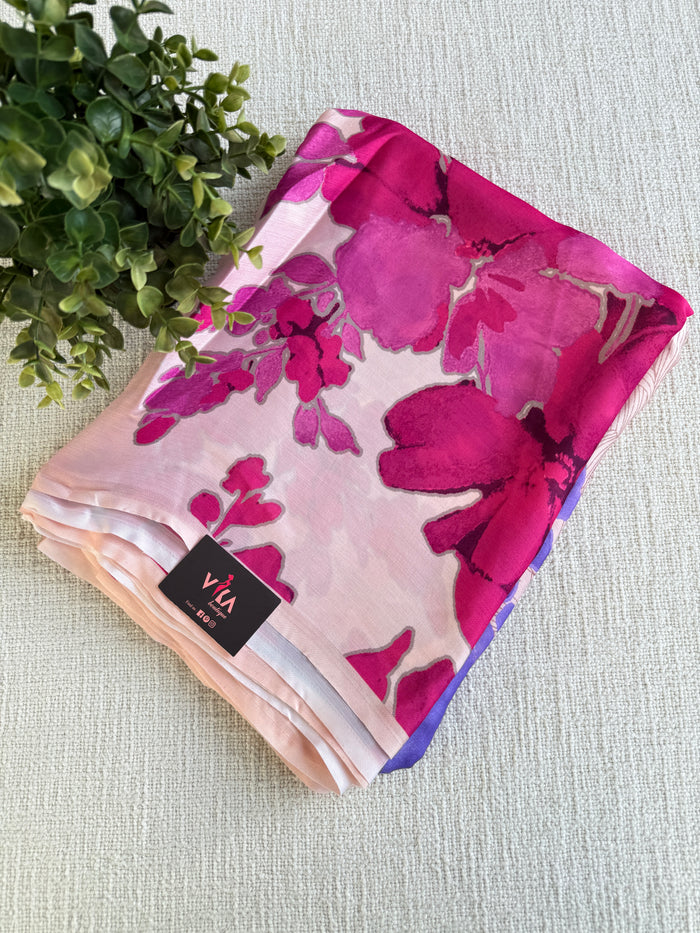 Vintage floral printed satin saree