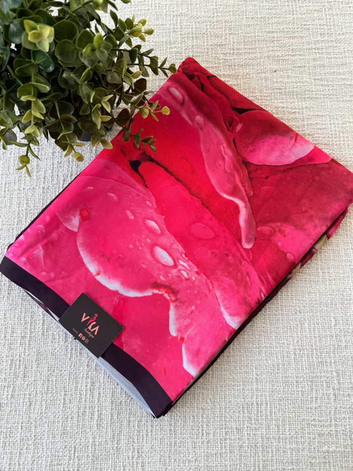 Vintage floral printed satin saree