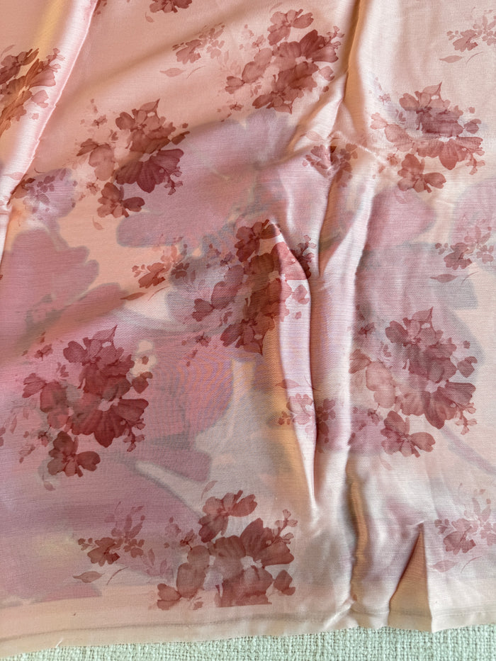 Vintage floral printed satin saree