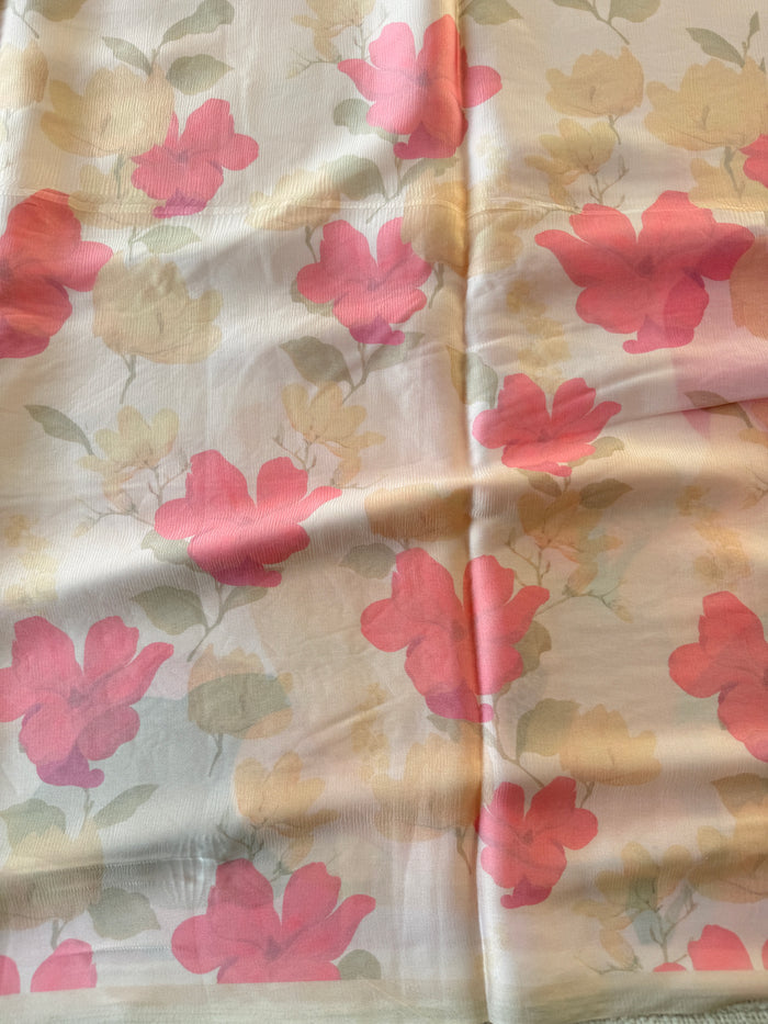 Vintage floral printed satin saree