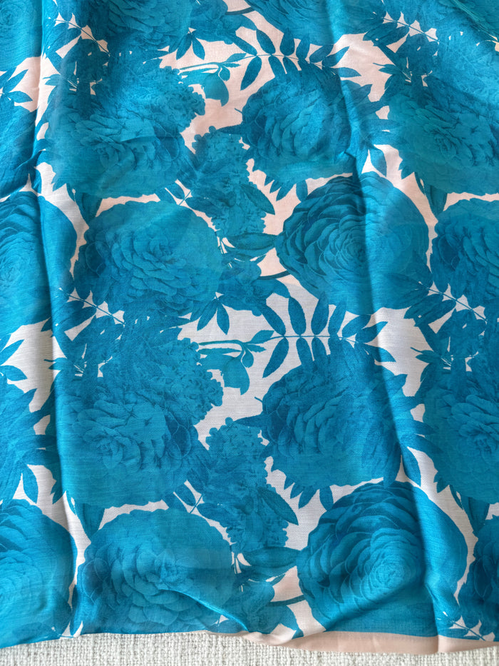 Vintage floral printed satin saree