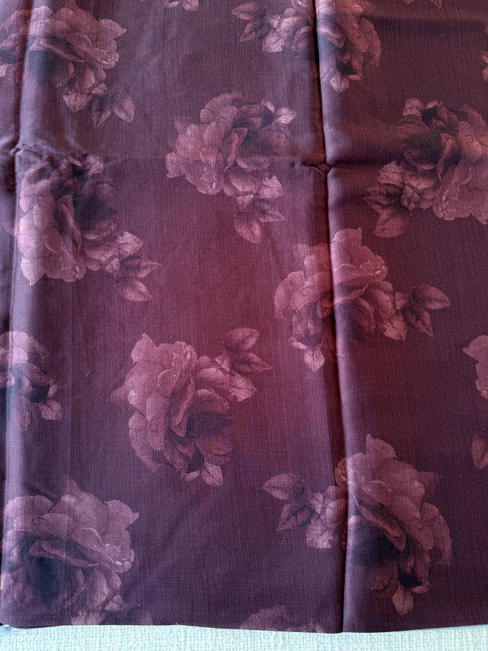 Vintage floral printed satin saree