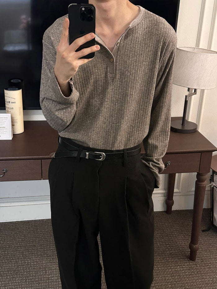 Viscose Rib Henley Long Sleeve