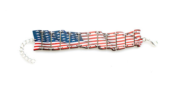 Waving American flag laser-cut wood bracelet, made in USA