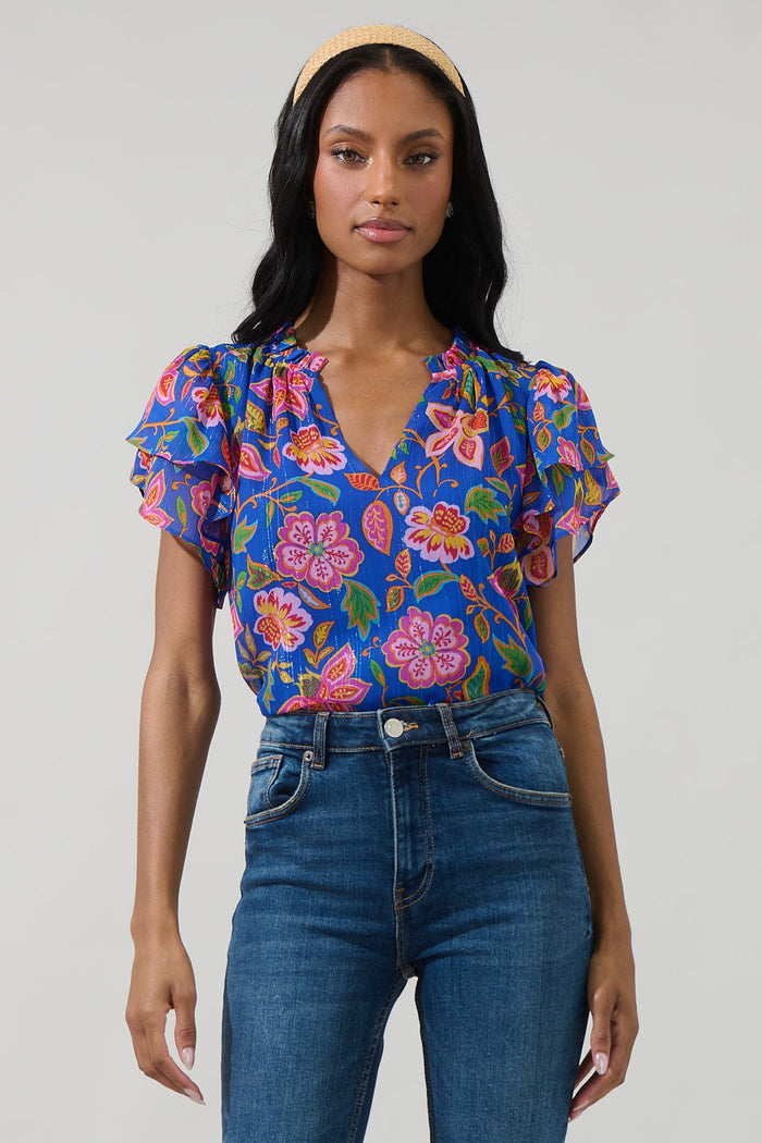 Wendey Floral Montie Ruffle Blouse