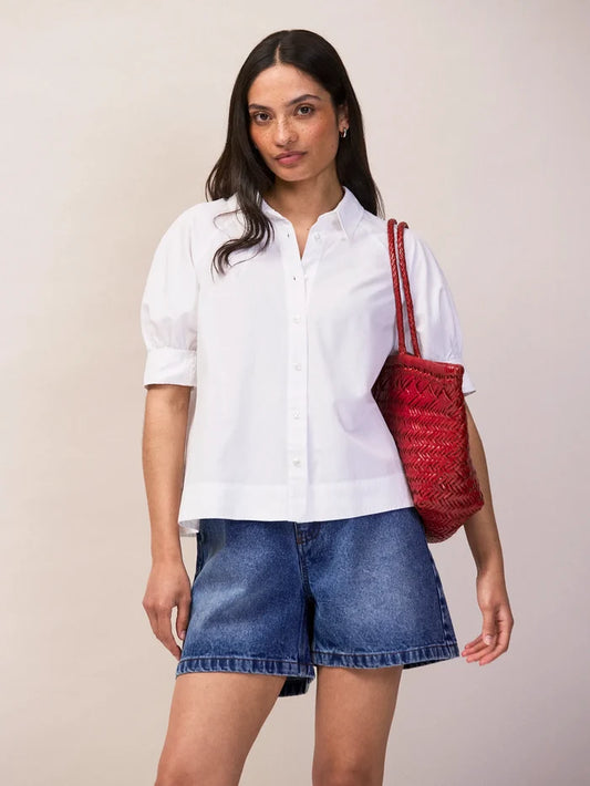 White Cotton Poplin Short Sleeve Shirt