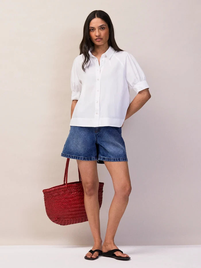 White Cotton Poplin Short Sleeve Shirt