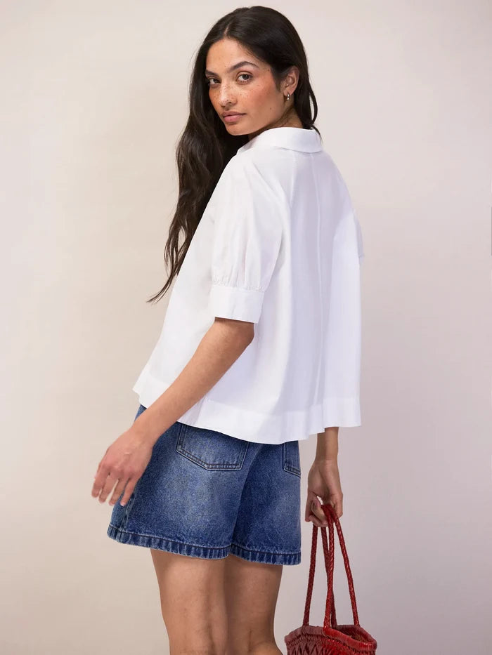 White Cotton Poplin Short Sleeve Shirt