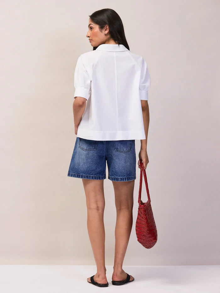 White Cotton Poplin Short Sleeve Shirt