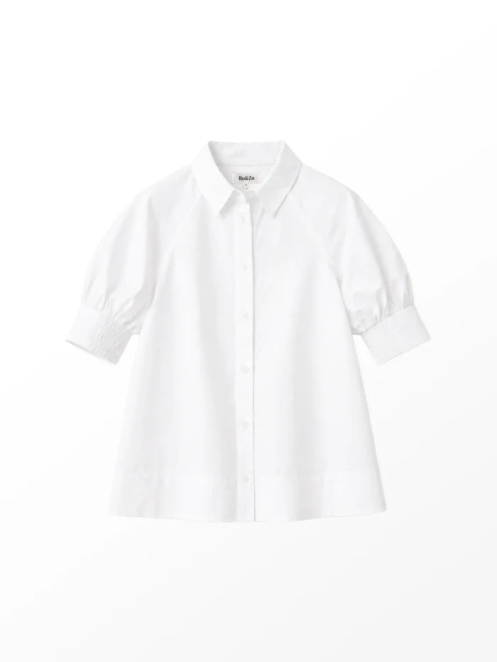 White Cotton Poplin Short Sleeve Shirt
