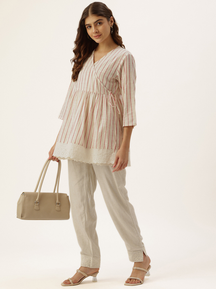 White Floral Embroidered Trousers
