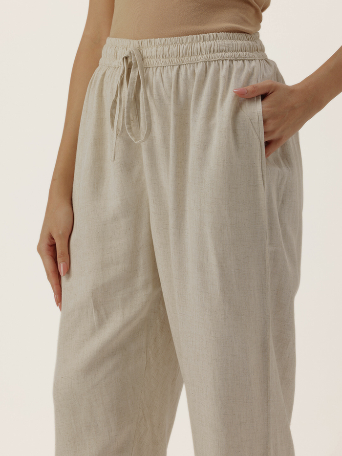 White Floral Embroidered Trousers
