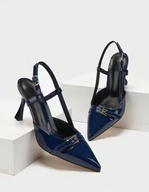WIND Women's Pointed Toe Slingback Stilettos – Patent Leather Mesh Bow Heels