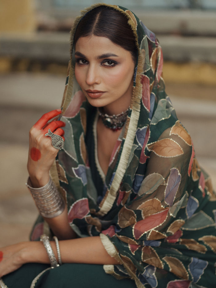 Women's A line Kurta Set with Floral Dupatta