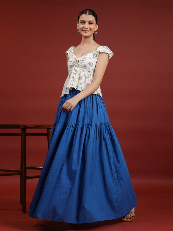 Women's Blue flared Maxi Skirt