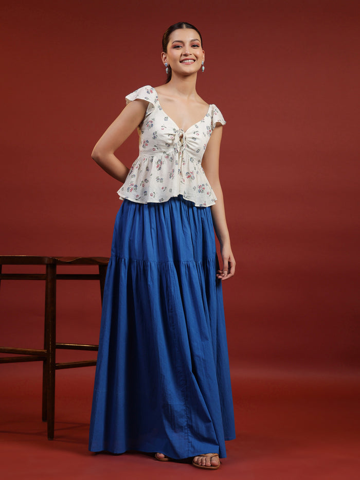 Women's Blue flared Maxi Skirt