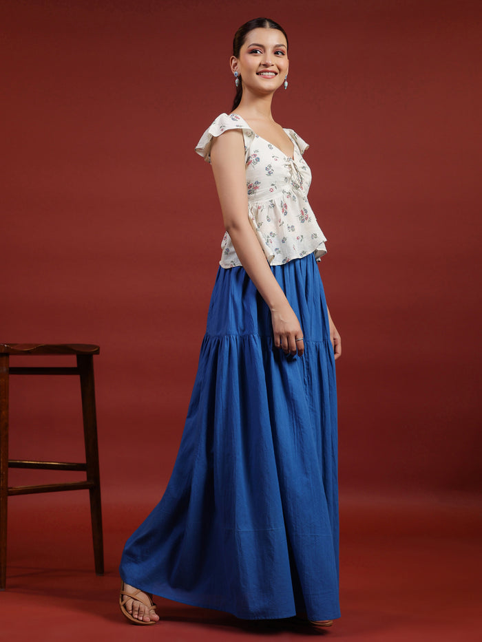 Women's Blue flared Maxi Skirt