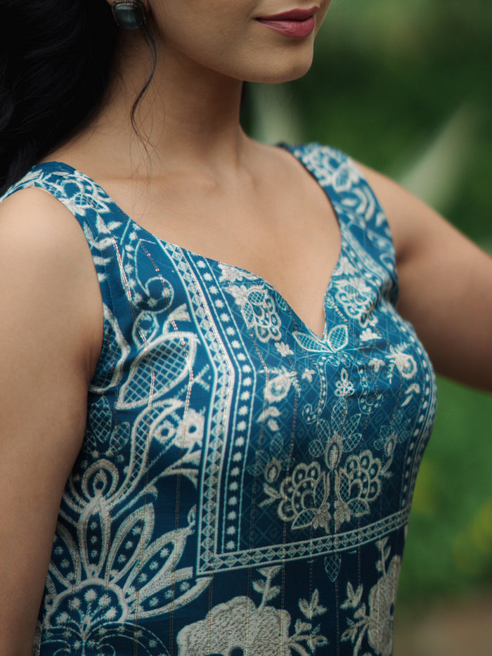 Women's Blue floral Sleeveless Kurta Set