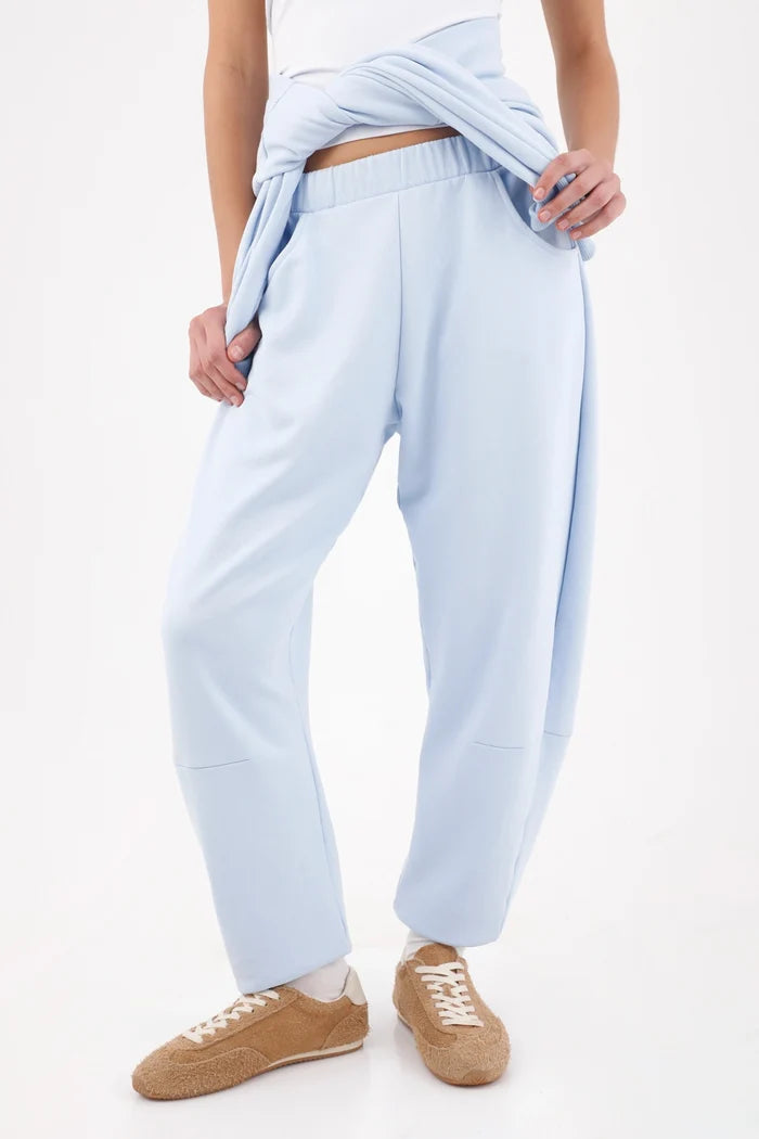 Women's Cotton Sky Blue Relaxed Fit Pants with Straight Leg and No Cuffs