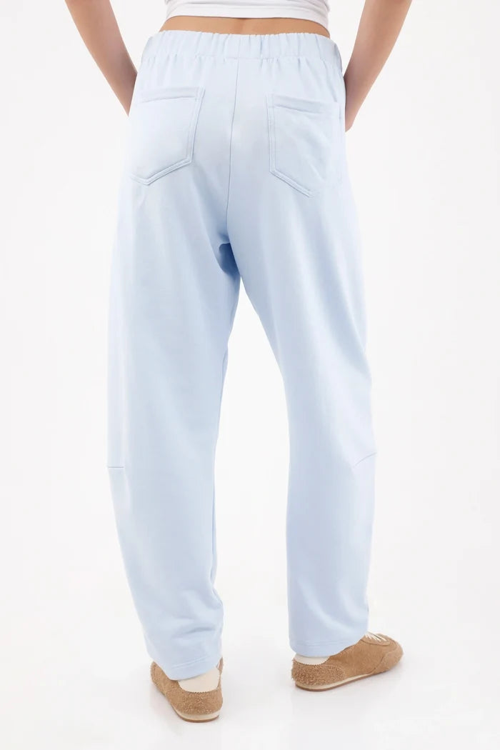 Women's Cotton Sky Blue Relaxed Fit Pants with Straight Leg and No Cuffs
