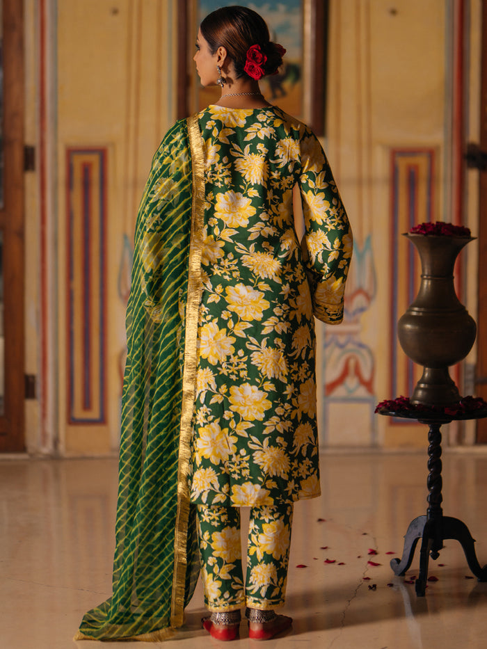 Women's Floral Kurta Set with Leheriya Dupatta