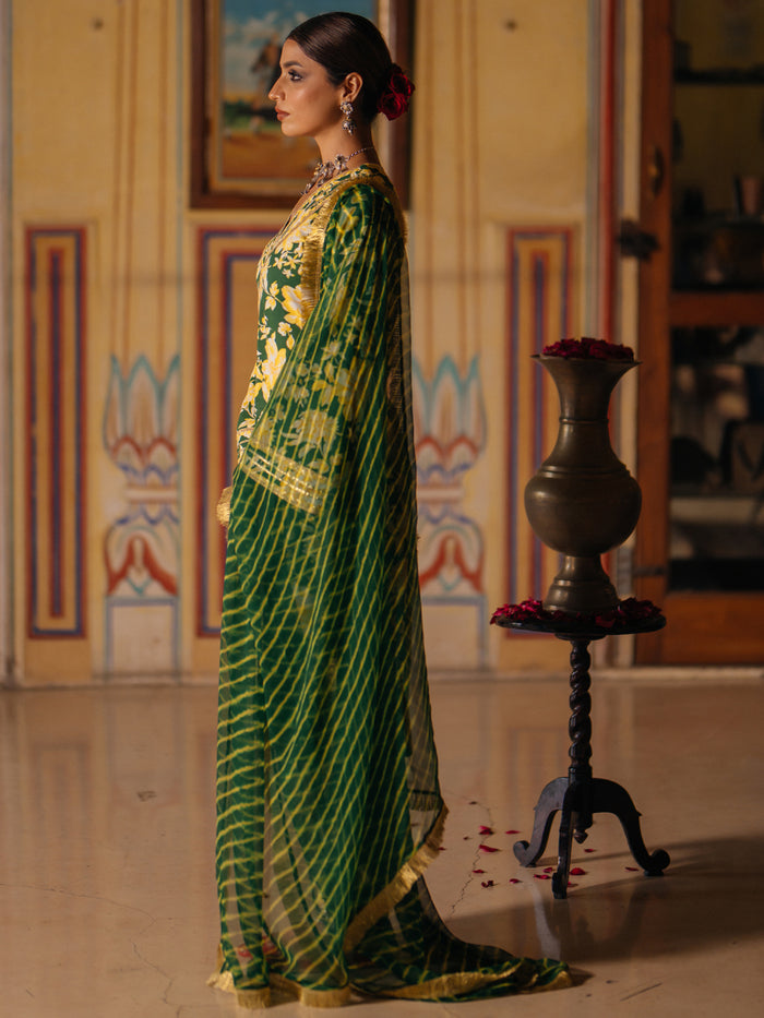 Women's Floral Kurta Set with Leheriya Dupatta