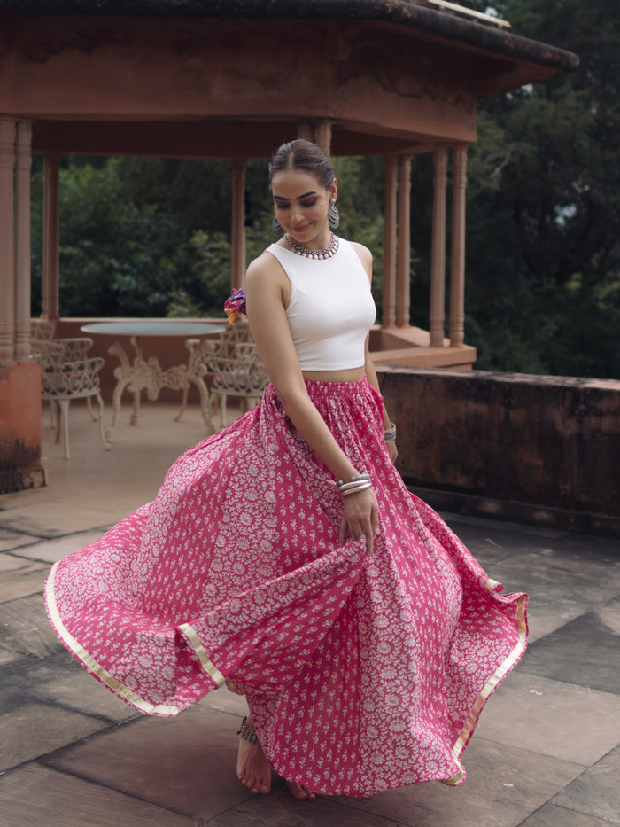 Women's Floral Pink flared Maxi Skirt
