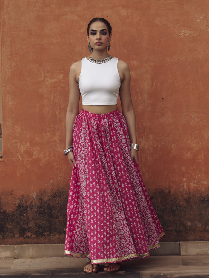 Women's Floral Pink flared Maxi Skirt